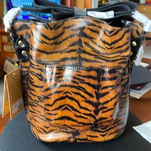 Patricia Nash 10th Anniversary Tiger Print Leather Bucket Bag